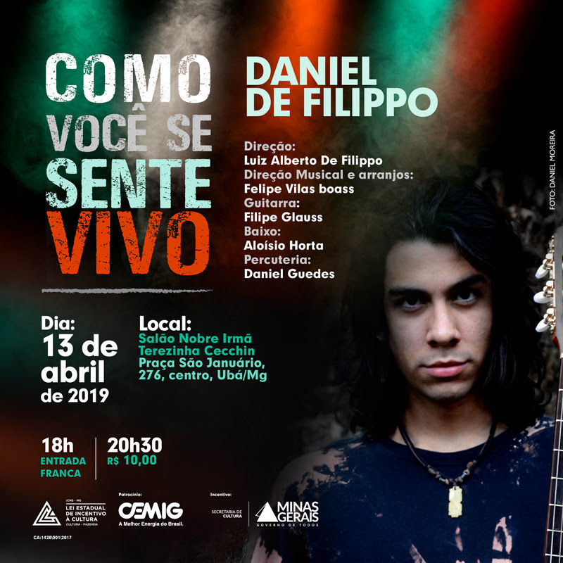 Daniel De Filippo apresenta o show “Como Você se Sente Vivo” em Ubá